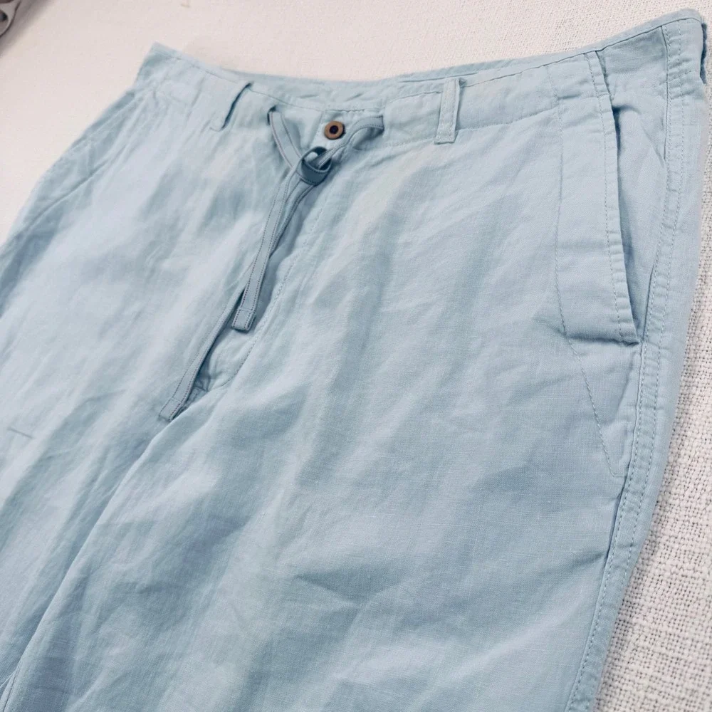 Caribbean Mens Light Blue 100% Linen Drawstring Straight Leg Pants 40x32
